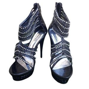 Fredericks Platform Studded Rhinestone Strappy Ankle Wrap Stiletto Heels Sz 8